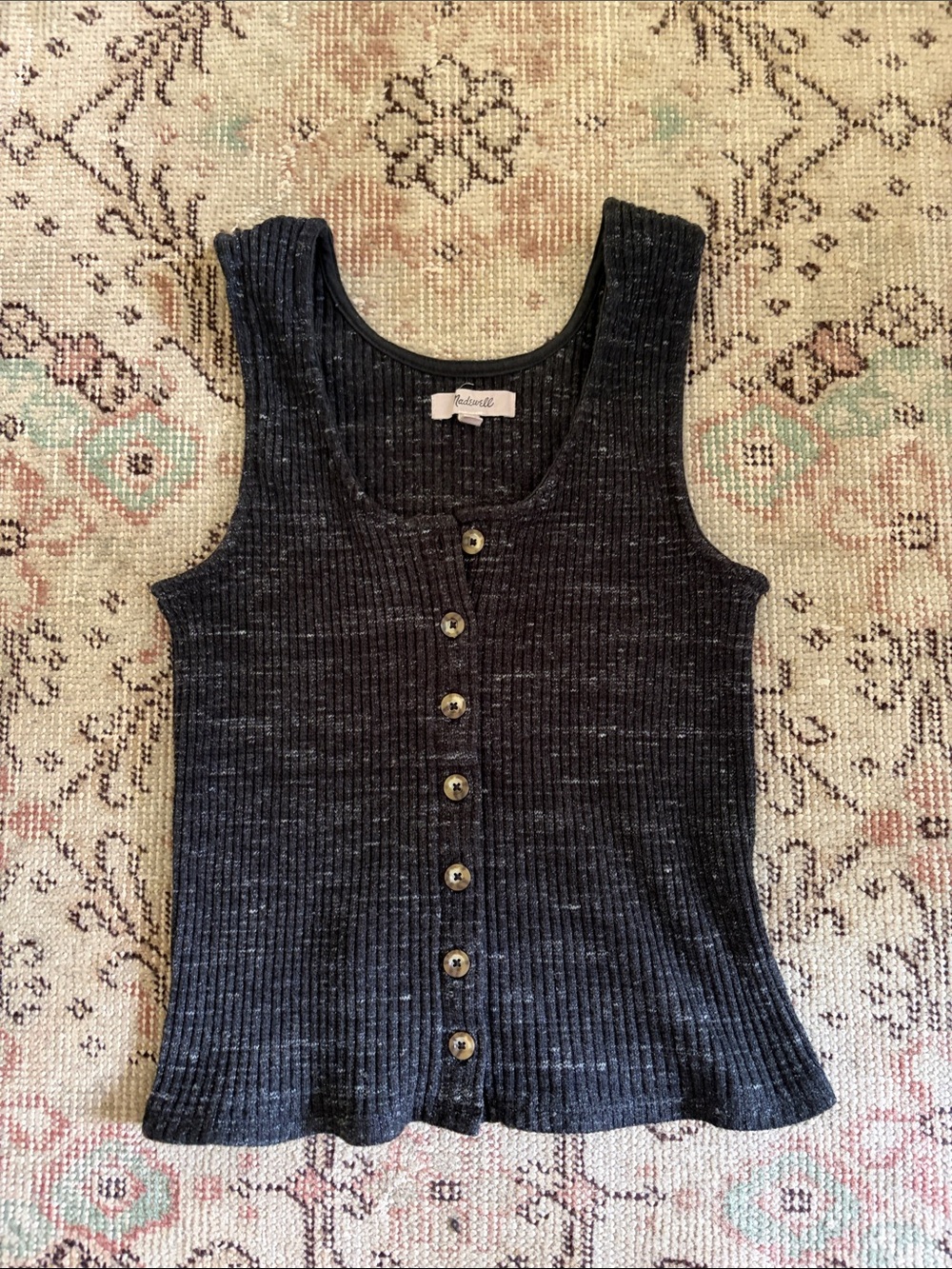 Madewell Charcoal Heather Ribbed Button-Up Tank